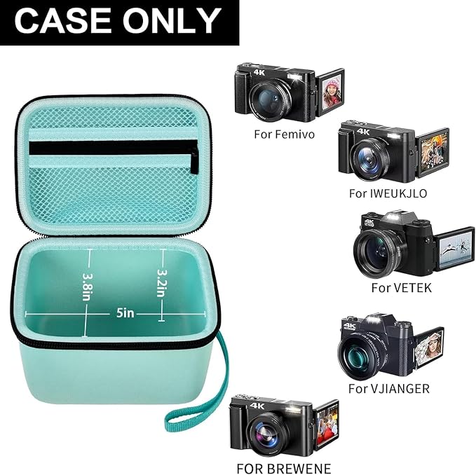 Comecase Vlogging Camera Case for Duluvulu/for VJIANGER 4K Digital Cameras | Mesh Pocket for Charging Cables and Batteries, Travel Storage for Vloggers, Parties and Camping (Green) - Case Only - Image 2