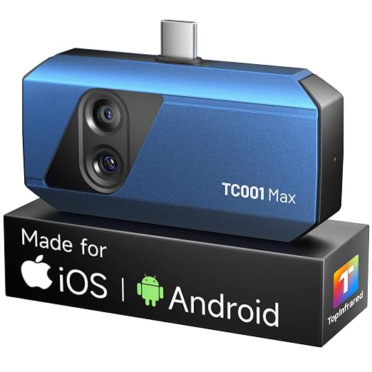 TOPDON TC001 Max Dual-Lens Thermal Camera for Any USB-C iPhone iPad Android | 512 x 384 TISR, 256 x 192 IR Resolution Imager, 25Hz Refresh Rate, -4°F~1022°F Temp Range, 40mK NETD, Blue by TOPDON