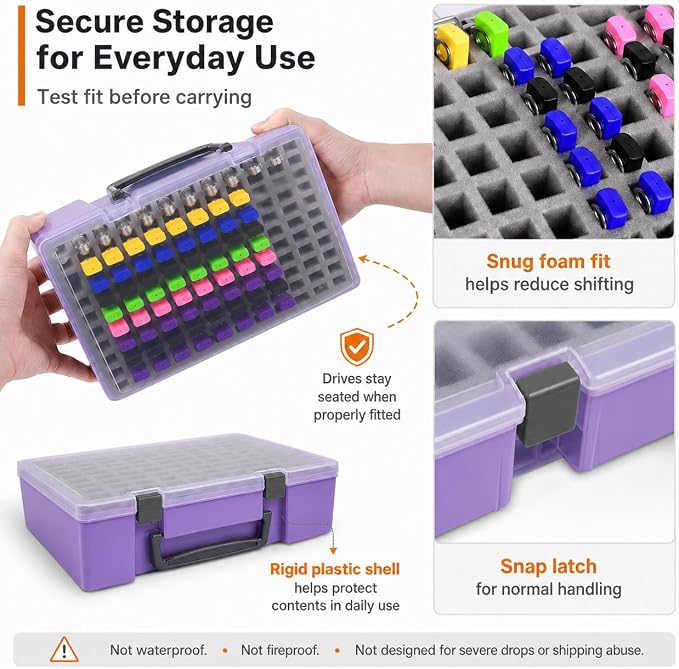 FULLCASE USB Flash Drive Case for SanDisk,for Samsung,for PNY,104-Slot | Hard Plastic Thumb Drive Organizer,for Lexar,for JOIOT,for SamData,for SIMMAX,Dual-size Removable Foam,Case Only Purple - Image 5