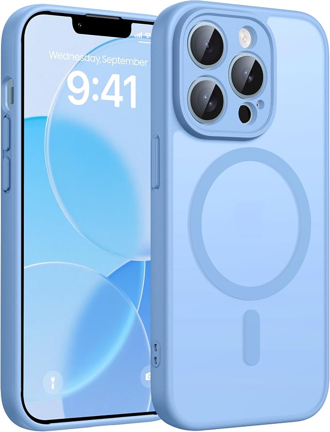 FNTCASE for iPhone 13 Pro Max Case, Fit for Magsafe, Full Camera Protection | Translucent Matte Magnetic Phone Back, 14FT Military Grade Drop Proof, Slim Shockproof Protective Cover, Light Blue by FNTCASE