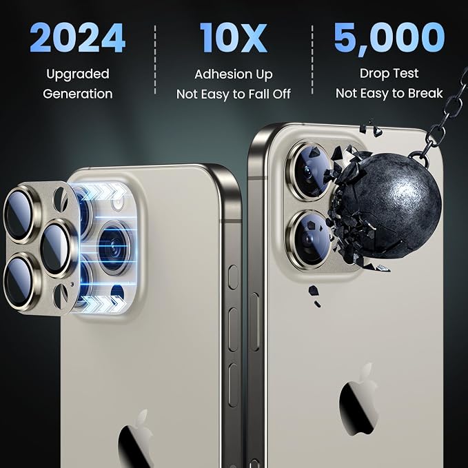 Uyiton for iPhone 16 Pro/iPhone 16 Pro Max Camera Lens Protector | Not Easy to Break, Strong Adsorption, Case-Friendly, Metal 9H Sapphire Glass Rear Camera Screen Cover, Natural, 2 Pack - Image 2