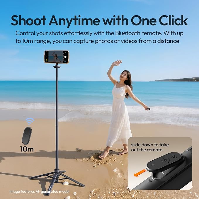 ULANZI MT85 60" Magnetic Phone Tripod for iPhone 17, Auto Open Selfie Stick | N52 Magnetic, Aluminum, Enhanced 4-Leg, Extendable Phone Stand for Magsafe w Remote for Travel Vlog Content Creator Essential - Image 7