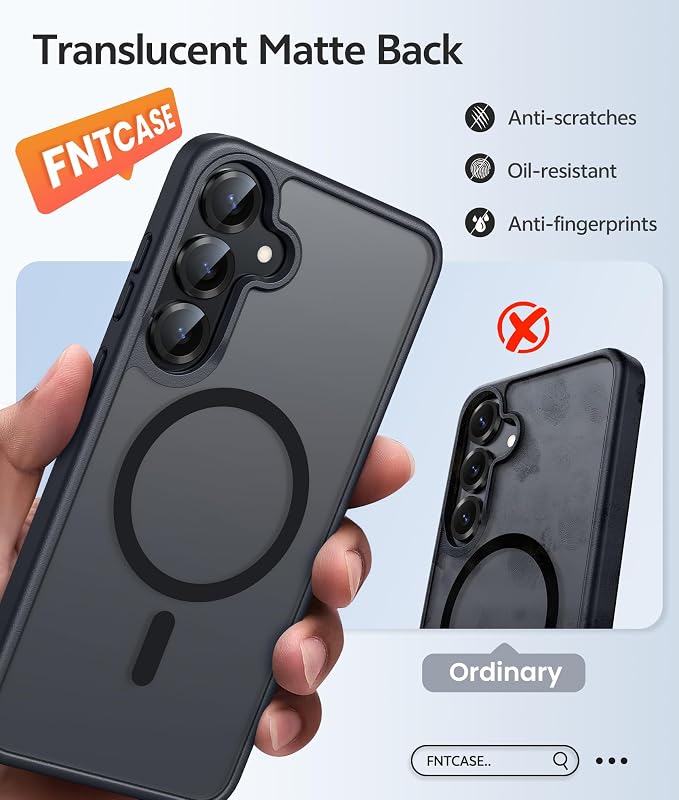 FNTCASE for Samsung Galaxy S25/S24 Plus Case, Fit Magsafe, Screen Protector | Translucent Matte Magnetic Back, 14FT Military Grade Drop Protection, Shockproof Protective Phone Cover, Black - Image 6