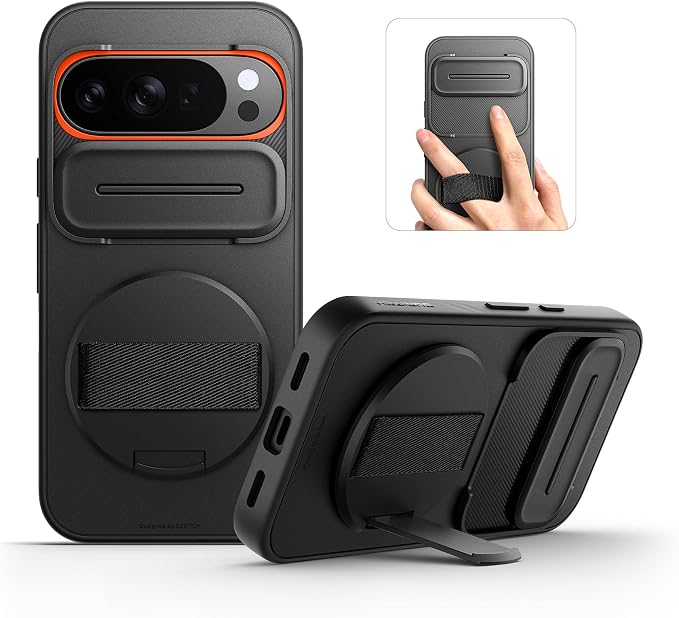 SURITCH for Google Pixel 10 Pro XL Case with 360° Rotatable Hand Strap Phone Grip Holder & Invisible Kickstand & Slide Camera Cover, Protective Cover for Pixel 10 Pro XL -Black by SURITCH