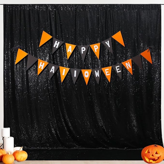 SquarePie 8x10ft Black Sequin Backdrop, High Density Non-Transparent Glitter Curtain for Photography, Birthday, Wedding Party Decorations, Thick Solid Background with 4" Rod Pocket, 1 Panel - Image 2