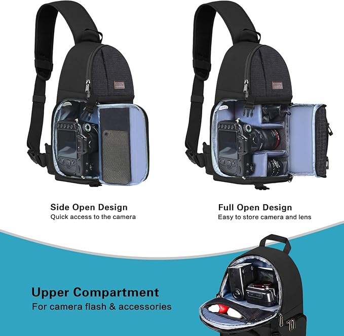 MOSISO Camera Sling Bag, DSLR/SLR/Mirrorless Camera Case Camera Backpack | Shockproof Photography Bag with Tripod Holder&Removable Modular Inserts Compatible with Canon/Nikon/Sony/Fuji, Black - Image 2