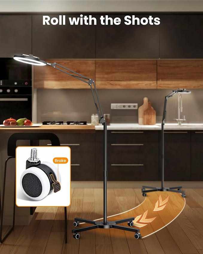 LUXSURE Ring Light Tripod for iPhone with Light,Overhead Camera Mount with Casters,Ring Light with Stand and Phone Holder for Video Recording,Phone Tripod with Light for Live Streaming/Cooking - Image 4