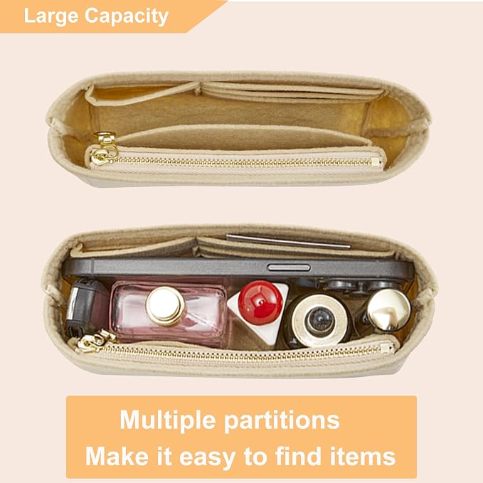 Doxo Small Purse Organizer Insert for Handbags, Felt Neverfull BB Organizer Insert,Mini Tote Bag Organizer with Zipper Pocket, Fit Neverfull BB Longchamp Xtra Energy S and More, Beige-XS - Image 6