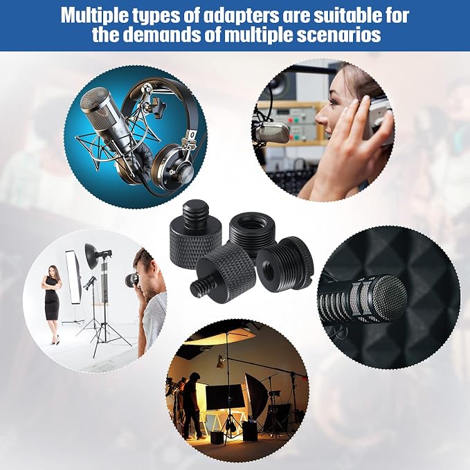 8pcs Mic Stand Adapter Screw Thread Adapter for Microphone, Black | 5/8 Female to 3/8 Male, 3/8 Female to 5/8 Male, 5/8 to 1/4 and 1/4 to 5/8 Screw, Reliable Not Easy to Fade Rust or Corrupt - Image 4
