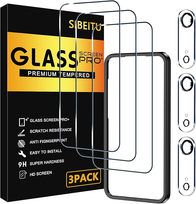 SIBEITU 3+3 Pack Screen Protector for iPhone 17 Air 6.6 Inch Tempered Glass | 3 Pack Screen + 3 Pack Camera Lens Protector with Installation Frame, HD Clear, 9H Hardness, Scratch Resistant, Case Friendly by SIBEITU