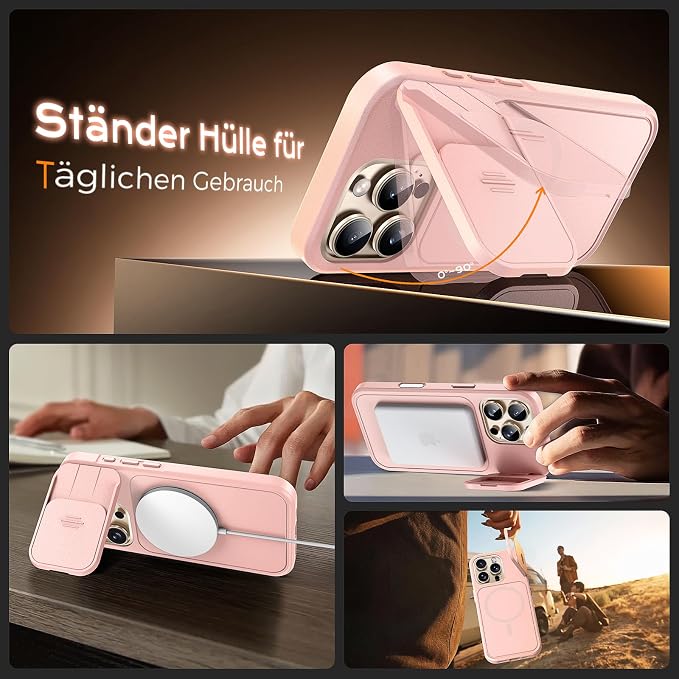 TOCOL for iPhone 16 Pro Max Case with Slide Camera Cover, Kickstand and Camera Control Button, Fit for MagSafe, Rugged Solid Phone Case, Non-Slip, Drop Protection, Pink - Image 4