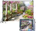 6x4ft Spring Beautiful Garden Photography Backdrop Vintage Garden Architecture Pillars Blooming Flowers Background Outdoor Wedding Portraits Photo Studio Props Wallpaper by DORCEV