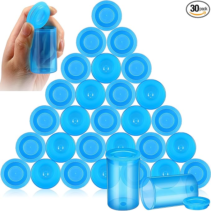 30 Pack Plastic Film Canisters Holder with Lids 35mm Empty Camera Reel Containers Blue Small Storage Bottles for Pills Beads Coins Vitamins Art Supplies Science Experiments Classroom Craft Projects by Jovitec