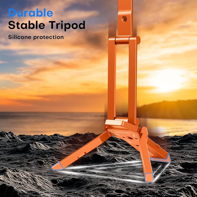 OMOTON TP06-E [3-Adjust] Sturdy Magnetic Phone Tripod for iPhone 17 Pro Max | Aluminium Phone Stand for MagSafe with Hook 1/4" Screw& Arca, Travel Essentials Gift for Vlog, Creators, Live, Orange - Image 9