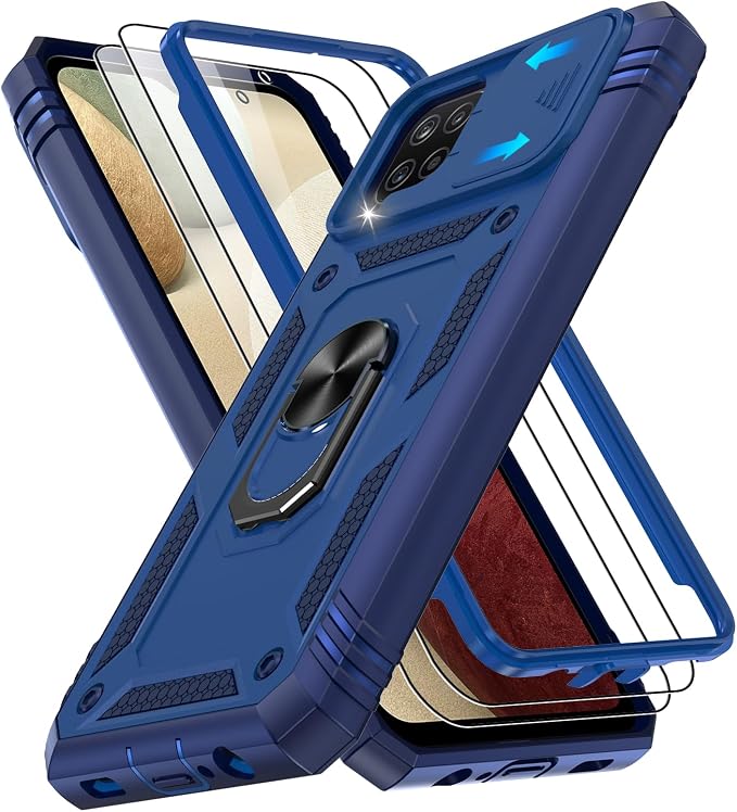 Gritup for Galaxy A12 Phone Case Military-Grade Shockproof with Kickstand | with 2 PCS Screen Protector, Slide Camera Cover, Heavy Duty Outdoor Protection Full Body Funda para Galaxy A 12 Cover-Blue by Gritup