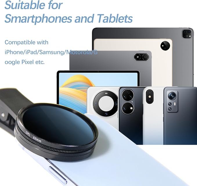 52MM Circular Polarizer Filter for Phone, Clip-on CPL Phone Camera Lens Filter Compatible with iPhone 16 15 14 13 and Other Smart Phones, Ultra Slim Multi-Coated CPL Lens Filter with Case - Image 5