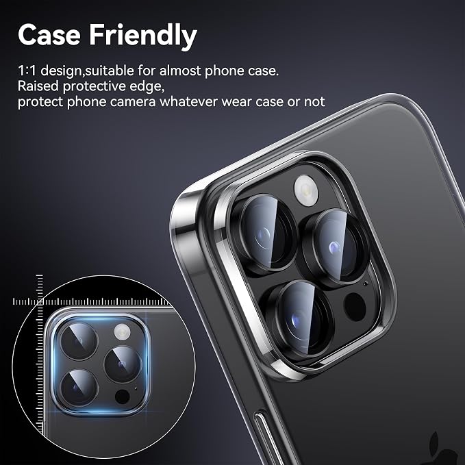 WSKEN for iPhone 15 Pro/iPhone 15 Pro Max Camera Lens Protector,[Keep Original Shooting] Shatterproof 9H Tempered Glass Camera Screen Protector Metal Ring Cover Film Accessories,Black Titanium - Image 5