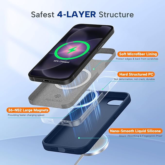 miracase Magnetic for iPhone 17e Case & iPhone 16e Case, [Soft Anti-Scratch Microfiber Lining], Compatible with MagSafe, Silicone Shockproof Protection Phone Case for iPhone 17e/16e, Dark Blue - Image 3