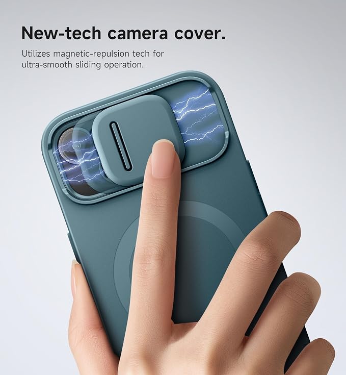 SURITCH for iPhone 15 Case with Magnetic Camera Slide Cover and Adjustable Kickstand, Compatible with MagSafe, Shockproof Bumper Case Slim Protective Cover 6.1 Inch, Lake Green - Image 4