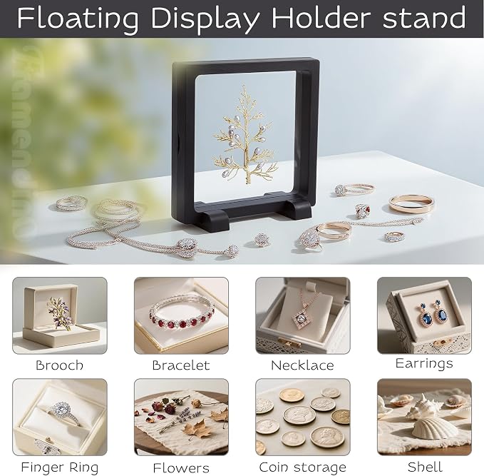 Framendino, 4 Pack Black 3D Floating Frame Display Case Challenge Coin Holder Stands 4.3x4.3x0.8 Jewelry Storage Box for AA Medallion Shells - Image 3
