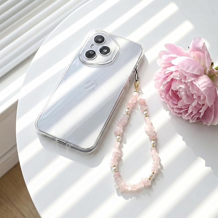 Ouligay Pink Camera Wrist Strap Cute Natural Gemstone Phone Chain Lanyard | Beaded Wrist Strap for Bag Case Bags Pendants Decor Chains Small Gifts for Woman Girls - Image 3