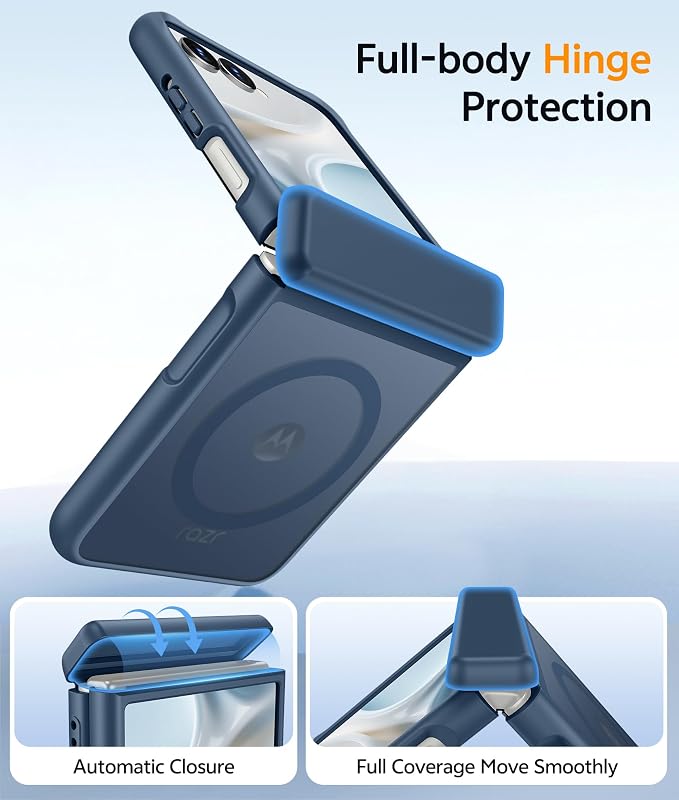 FNTCASE for Motorola Razr 2026/2025 Case, Fit for Magsafe, Hinge Protection | Screen Protector, Translucent Matte Magnetic Back, 18FT Military Grade Drop Proof, Protective Phone Cover, Blue - Image 2