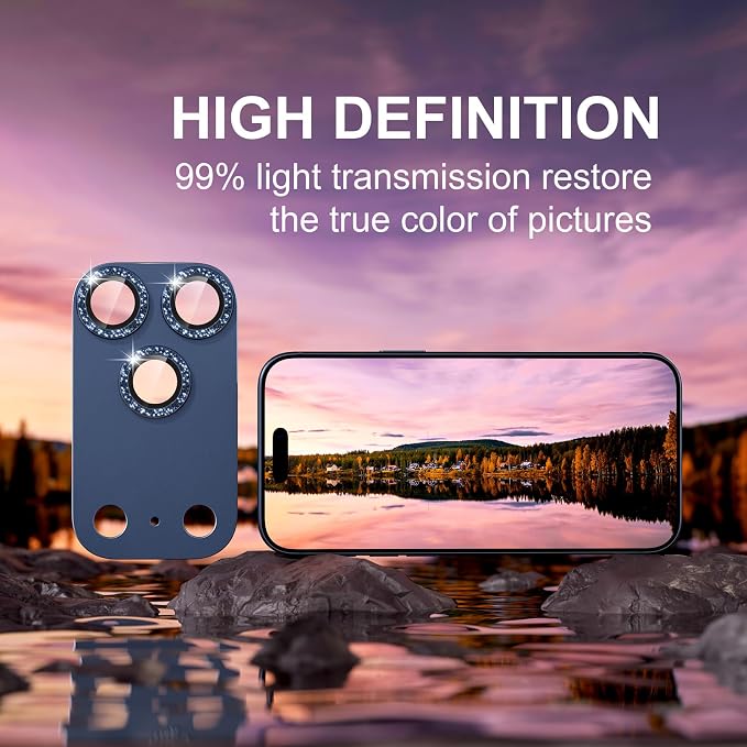 for iPhone 17 Pro Camera Lens Protector, Glitter Deep Blue | [Military Grade Shatterproof] [Strong Adsorption] [Case Friendly] Matte Metal Tempered Glass Camera Screen Cover Accessories - Image 5