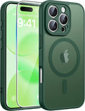 FNTCASE for iPhone 16 Pro Max Case, Fit for Magsafe, Glass Screen Protector | Full Camera Protection, Translucent Matte, 14FT Military Grade Drop Proof, Shockproof Protective Phone Cover, Green by FNTCASE
