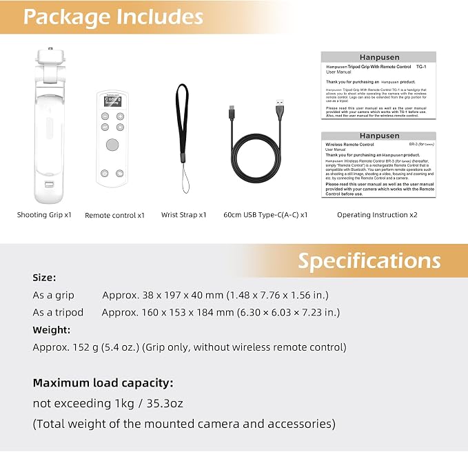 for Canon Tripod Wireless Shooting Grip with Shutter Release | Mini-Tripod with Rechargeable Remote Control for G7 X III/R50/R8/R5/R10/G5 X II/R100/M6 II/M200/R50 V, for Vlogging, White - Image 9