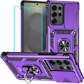 HNHYGETE for Samsung Galaxy S25 Ultra Case with Screen Protector: [Military Grade 20ft. Drop Tested] Slide Camera Cover Ring Shockproof Protective Phone Case for - Galaxy S25 Ultra (Purple) by HNHYGETE