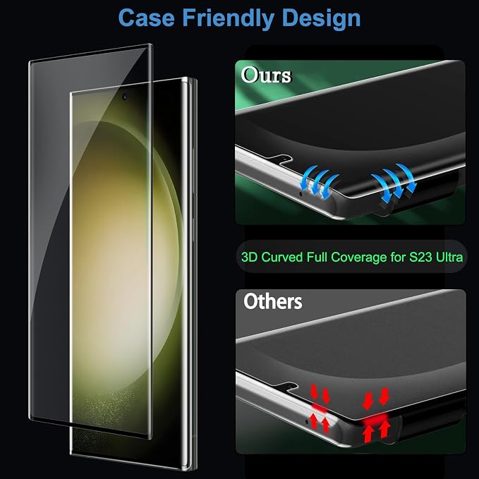 Samcorn 3 Pack Galaxy S23 Ultra Screen Protector, HD Clear Tempered Glass, Fingerprint Unlock, 3D Curved, Scratch Resistant, No Bubble for Samsung Galaxy S23 Ultra 5G Glass Screen Protector - Image 7