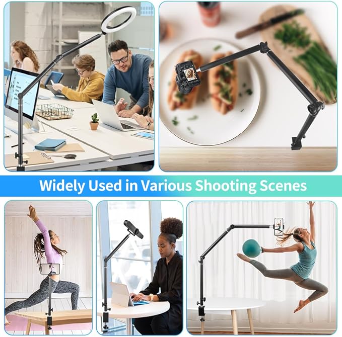 Heavy Duty Overhead Camera Desk Mount Stand 14.5"-41" with 1/4" Screw, 3-Section 360°Rotatable Detachable Articulating Boom Arm with Enlarged Handle C Clamp, Tabletop Light Stand for Streaming Vlog - Image 2