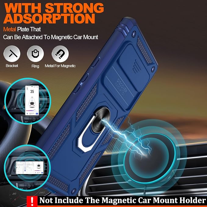 for Google Pixel 6 Pro Case with Slide Camera Cover & Screen Protector (2 PCS), Pixel 6 Pro Case Build in 360° Rotating Ring Kickstand, Military Grade Protective Case for Google 6 Pro Case, Blue - Image 5