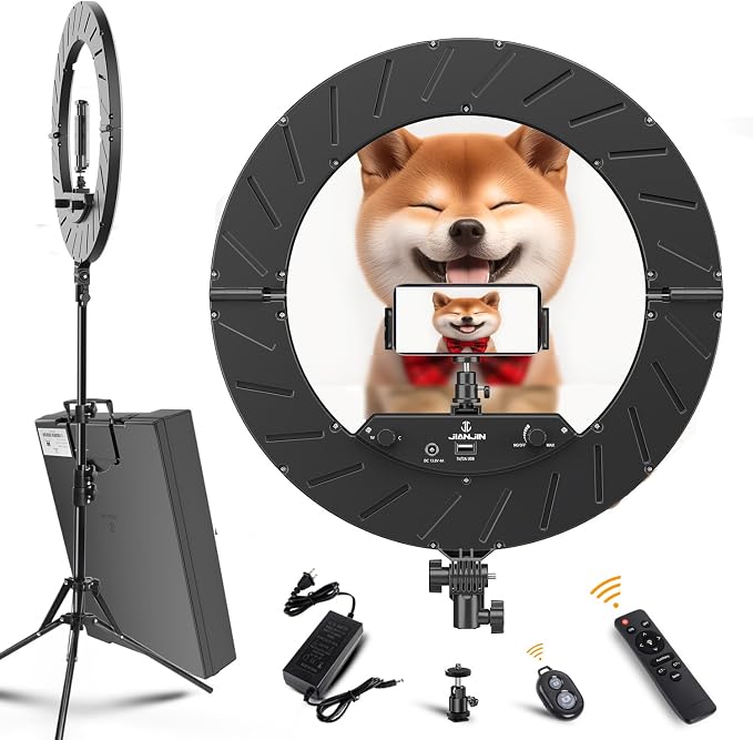 Ring Light 18 INCH Kit,55W6700k Dimmable LED Light, Tripod Stand, Remote Controller,Box for Camera,Smartphone,YouTube,TikTok,Self-Portrait Shooting,CRI95 (Black) by JJJINAJIN18RINGLIGHT