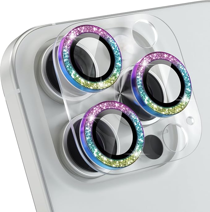Choiche for iPhone 16 Pro/iPhone 16 Pro Max Camera Lens Protector | Bling Camera Cover with 9H Tempered Glass Lens Screen Protector Metal Ring Decoration Accessories (Clear-Colorful) by Choiche