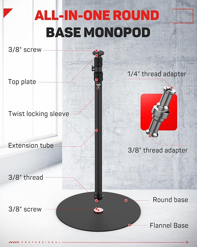 IFOOTAGE RB-A400 Round Base Light Stand Monopod 79" 2 Pack | Tripod Monopod for Cameras Lights Webcam, Live Streaming Vlogging, Stable Round Base Stand with 22LBS Payload - Image 9