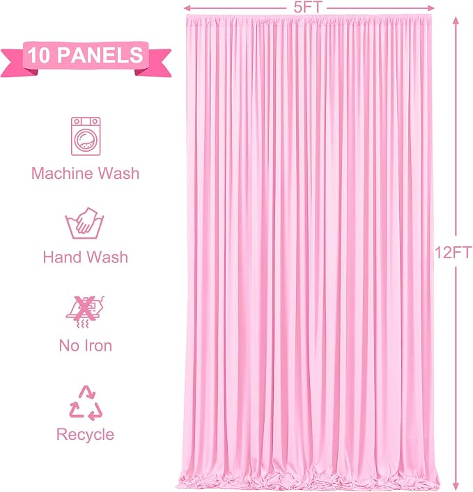 10 Panels Pink Backdrop Curtains for Wedding Party Wrinkle Free Backdrops Curtain Drapes Fabric Decorations Photo Back Drop Cloth for Baby Shower Photography Stage Reception 50ft(W) x 12ft(H) - Image 6