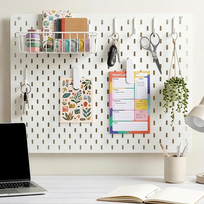 Jucoan 20 Pack White Metal Pegboard Accessories Clips for Photos, Pictures | Fit for 1/4" Oval Holes Pegboard, Pegboard Attachment Clips for Wall Office Kitchen Dorm Craft Room Display Organization - Image 5