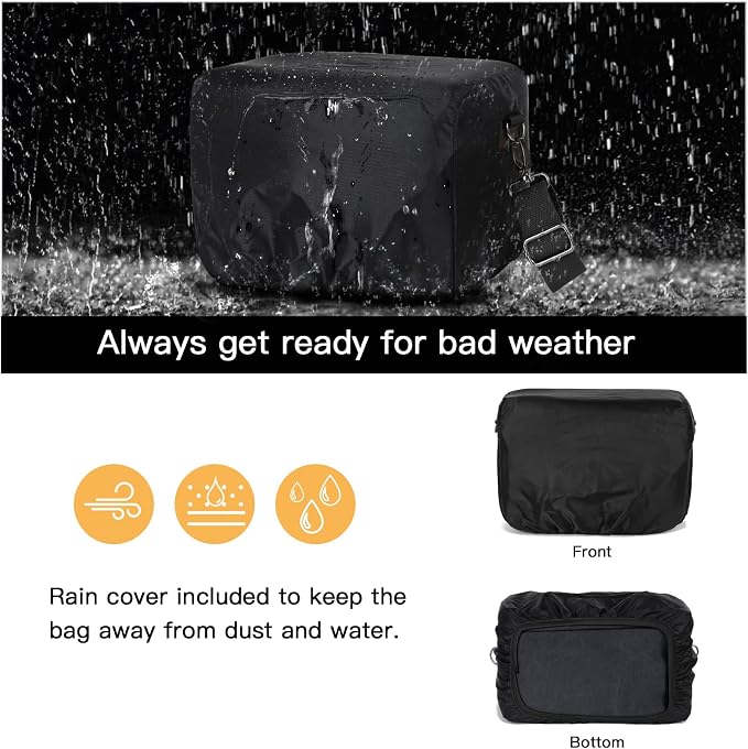 MOSISO Camera Case Crossbody Shoulder Messenger Photography Bag, Black | DSLR/SLR/Mirrorless Vintage PU Leather Flap Gadget Bag with Rain Cover Compatible with Canon/Nikon/Sony Camera and Lens - Image 5