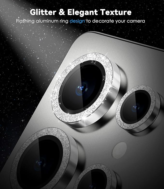CloudValley for Samsung Galaxy S25 Ultra Camera Lens Protector Bling | 9H Tempered Glass + Aluminum Alloy Lens Protective [Glitter Decoration] Ultra-HD Camera Cover,Glitter Titanium Whitesilver - Image 3