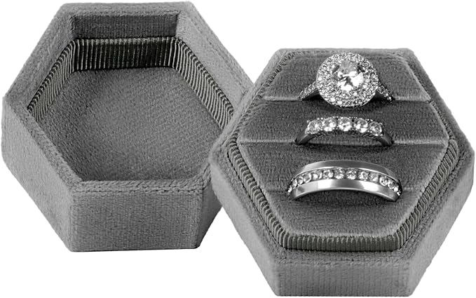 MFXIP Velvet 3 Slots Jewelry Ring Box Engagement Wedding Box Keepsake Box Bridal Photo Ring Triple Slots Hexagon by MFXIP