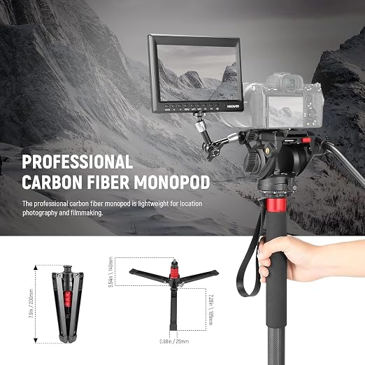 NEEWER 71.6" Pro Camera Monopod with Feet, Carbon Fiber Telescopic Video Monopod with QR Plate Compatible with DJI RS Gimbals, Removable Base for Camera Camcorder, Max Load 13.2lb/6Kg, TP71 - Image 7