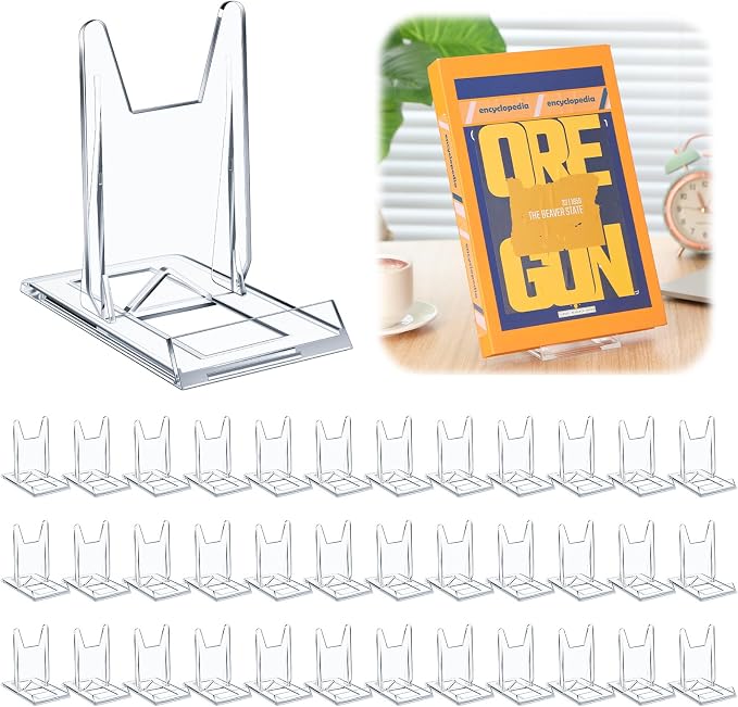 36 Pack Acrylic Book Stand for Display Adjustable, 5.91in H | Clear Display Holder Easel Collector Stand for Home Office, Back to School Comic Album CD Magazine Postcard Artworks by Memorywuu