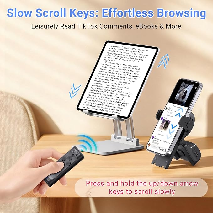 MILOUZ Remote Control Scrolling for Tiktok with Phone Stand,Page Turner for Kindle App E-Book,Bluetooth Camera Shutter Remote for iPhone, Android,iOS,iPad,Tablet (Black) - Image 5