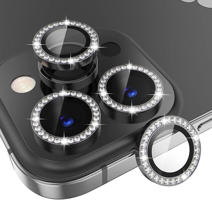Choiche for iPhone 14 Pro/iPhone 14 Pro Max Camera Lens Protector | Ultra HD, Bling 9H Tempered Glass Camera Cover Screen Protector Metal Ring Decoration Accessories (Diamond-Black) by Choiche