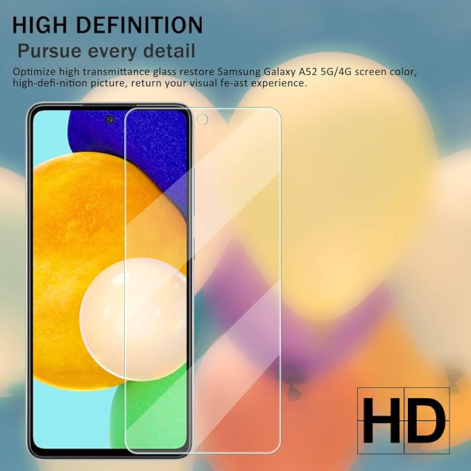 Galaxy A52 HD Clear Tempered Glass Screen Protector + Camera Lens Protectors, [2+2 Pack] [3D Glass] [Anti-Glare] [Bubble-Free] Screen Protector Glass For Samsung Galaxy A52 5G - Image 6