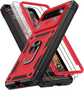 Gritup for Google Pixel 6 Phone Case: Pixel 6 Phone Case with 2*Screen Protector | Magnetic Stand & Slide Camera Cover | Shock Proof Military-Grade Funda para Google 6 Cover, Red+Black by Gritup