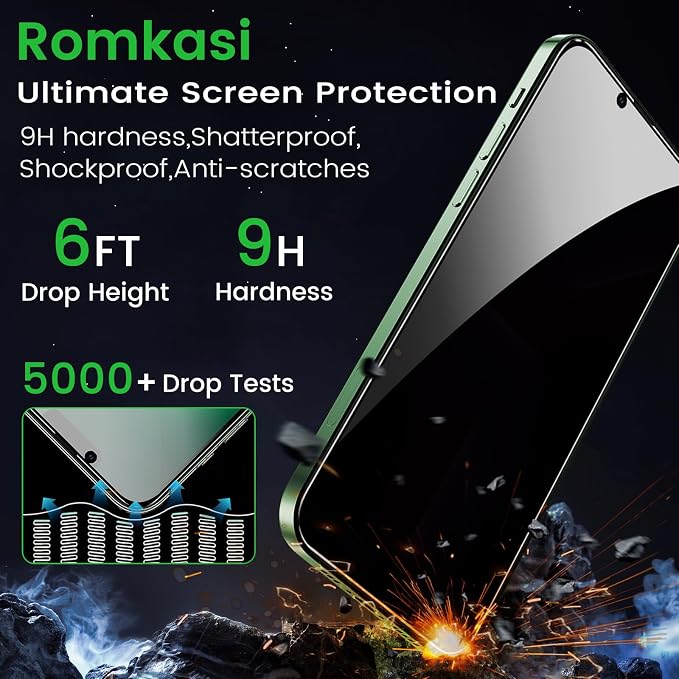 Romkasi 3 Pack Privacy Screen Protector for iPhone 13 Pro Max 6.7 Inch with 3 Pack Camera Lens Protector, Anti Spy Tempered Glass Film, Anti-Scratch, Touch Sensitive, Case Friendly - Image 5