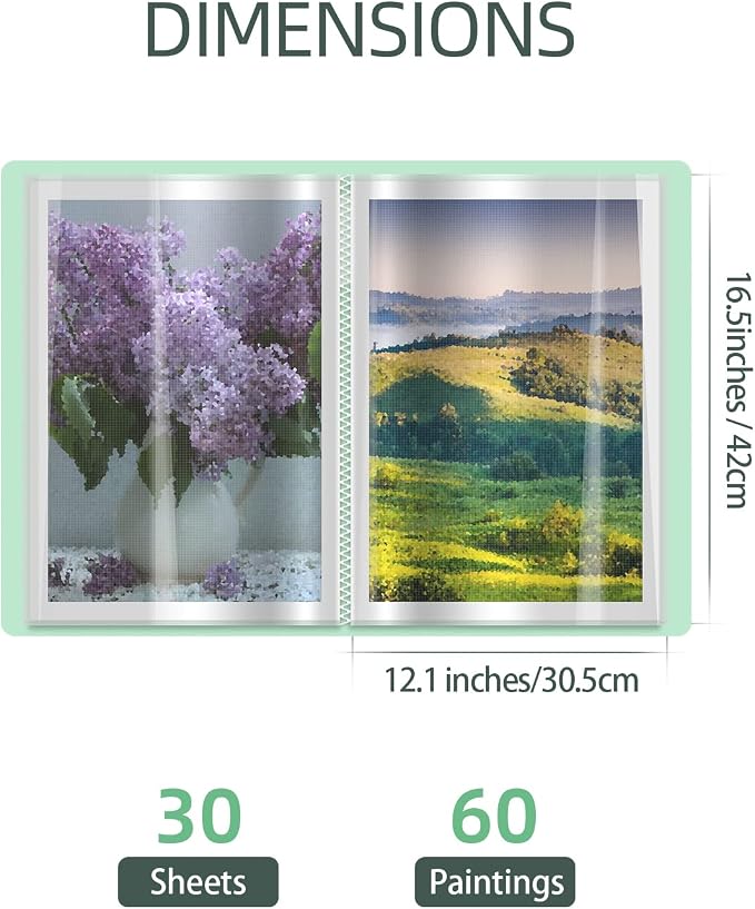 SXhyf A3 Diamond Painting Storage Book for 60 Diamond Painting Pics, Diamond Painting Accessories with 30 Pages Clear Sheet Protectors, Presentation Portfolio Folder for Artwork, 16.5x12.1in - Image 6