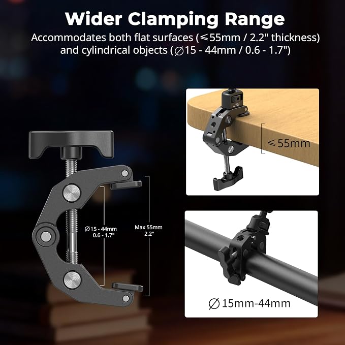 SMALLRIG 26" Magic Arm with Super Clamp, Overhead Phone Mount w/Cable Clip | Flexible Desk Camera Mount with 1/4" Screw and Cable Clip, Max Load 2.2lb, for iPhone/Action Camera/Video Light/Webcam/Mic - Image 5